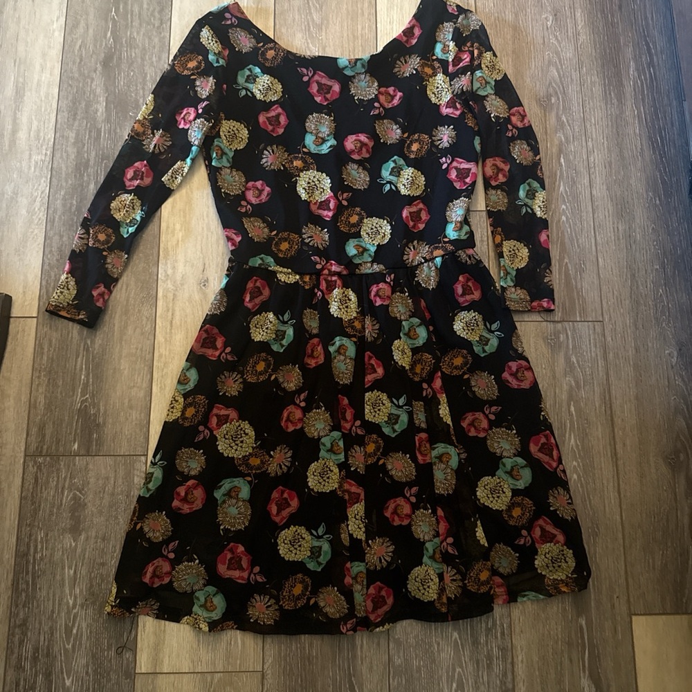 As U Wish Black Dress with Floral Accents